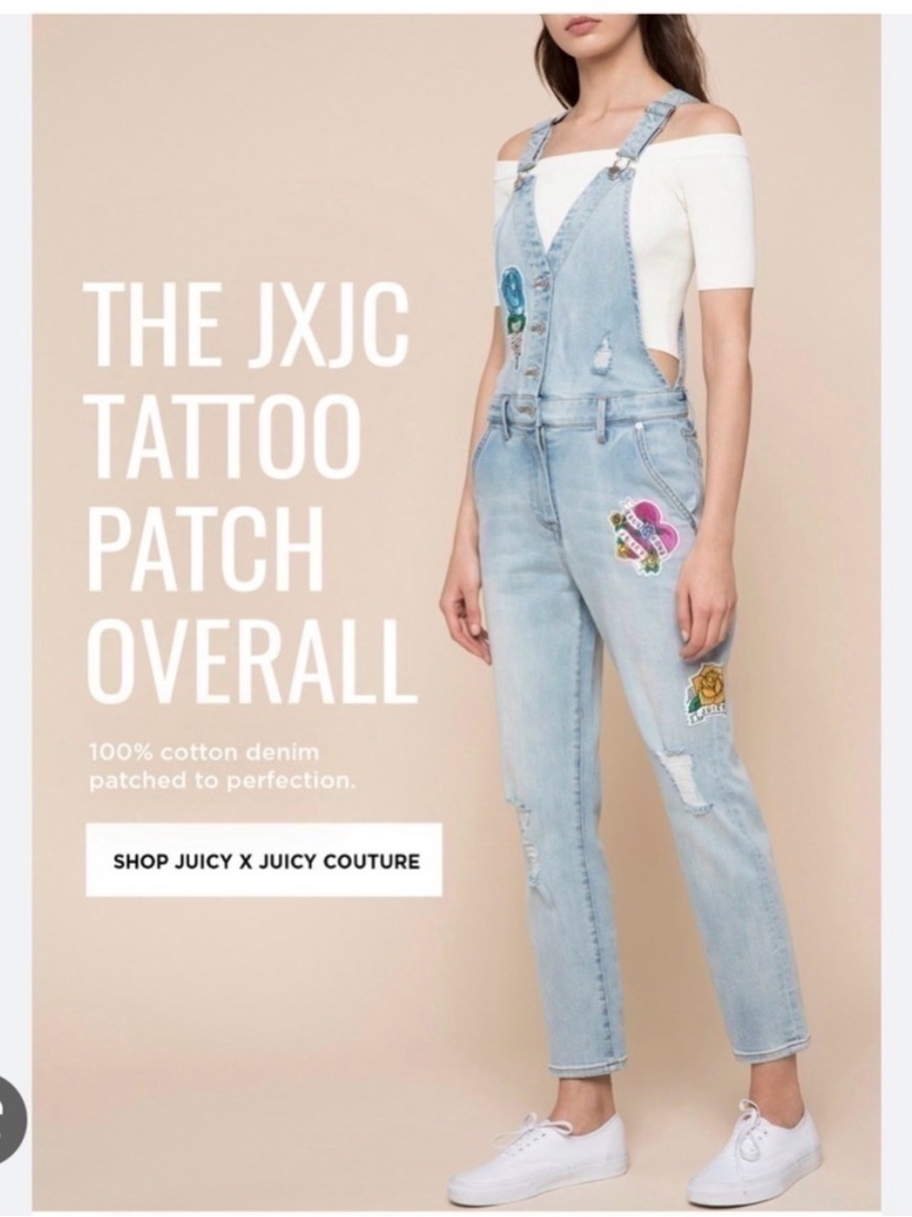 Juicy Couture Light Blue Denim Tattoo Patch Overalls